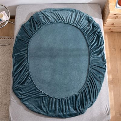 FCLDESHOP Fitted Sheet Soft,Autumn Winter Flannel Bedding Fitted Sheet, Solid Color Warm Deep Pocket Mattress Protector for Single Double Bed,Blue,120cmx200cm