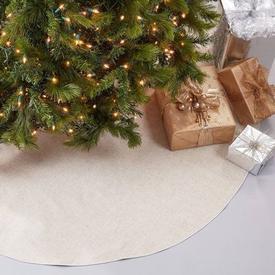 Fennco Styles Silver Piping Design Decorative Christmas Tree Skirt 72 Inch Round - Linen Blend Holiday Tree Skirt for Home, Christmas Tree, Indoor Outdoor Decoration and Special Events