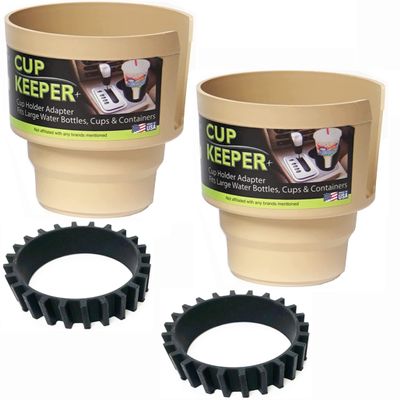 Cup Keeper Plus-2 PK W/Beverage Bands Car Cup Holder Adapter Expands to Hold Larger Beverage Containers up to 3.7" Diameter/Fits 32 oz Flasks & Water Bottles