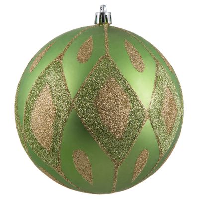 Vickerman 4.75" Celadon Matte Ball with Glitter Diamond Pattern. 4/Bag