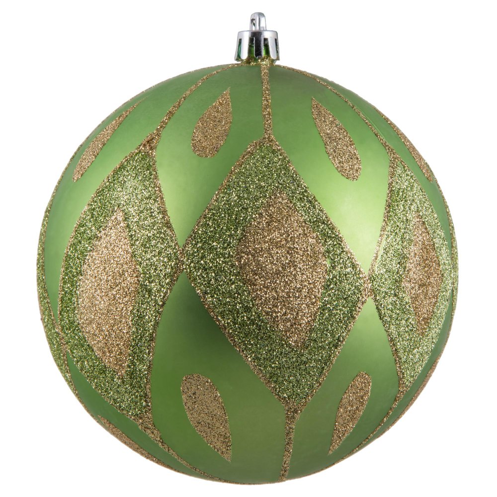 Vickerman 4.75" Celadon Matte Ball with Glitter Diamond Pattern. 4/Bag