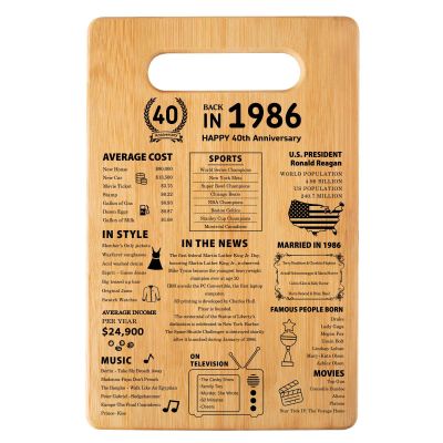 40th Wedding Anniversary Cutting Board Gifts for Women Men Marriage Gifts for Couple 1986 Poster Back In 1986 40th Anniversary Decorations 100% Organic Bamboo Pre Oiled 11"L x 7"W x 0.5"Th