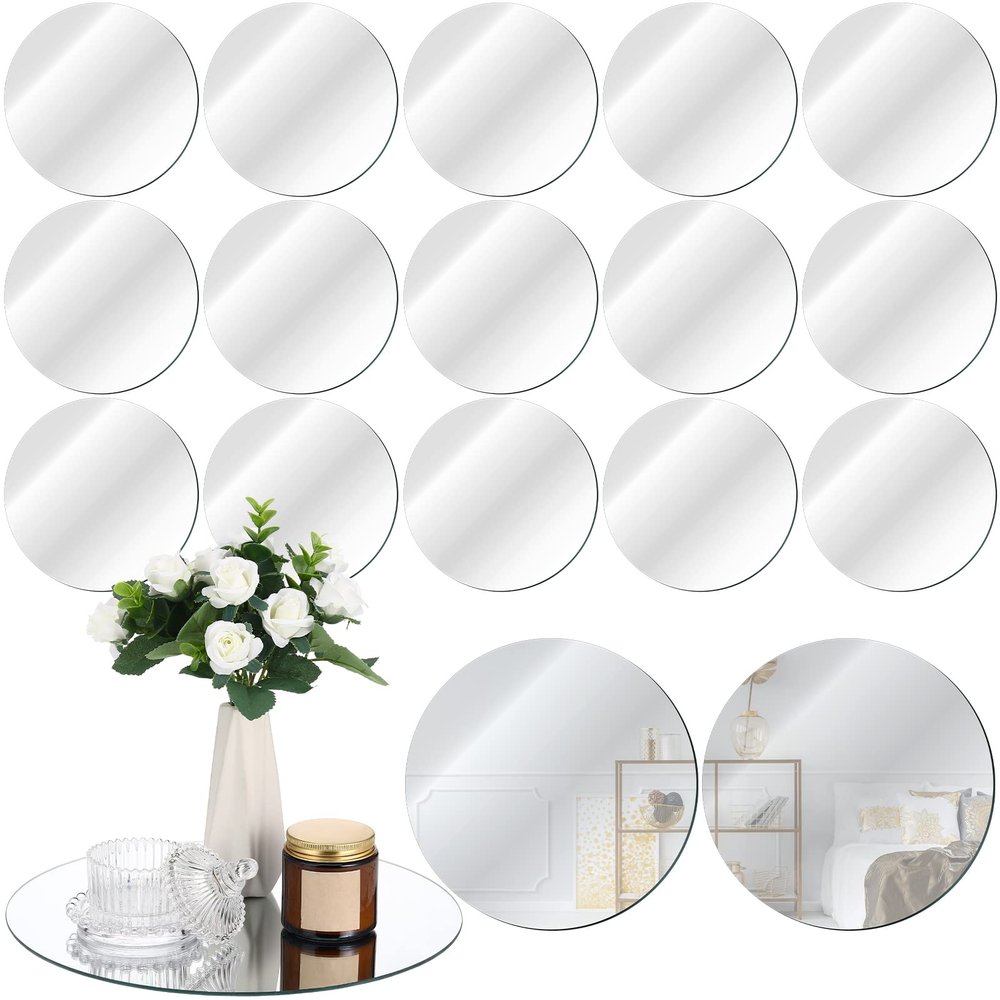 Tuanse 18 Pcs 12 Inch Round Mirrors Centerpieces for Tables, Wedding Mirror, Table Mirrors, Mirror Plates Set, Circle Glass Trays for Valentine, Baby Shower, Party Decorations, Crafts, 2mm
