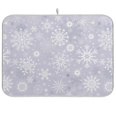 ALAZA Gray White Winter Snowflakes Christmas Dish Drying Mat for Kitchen Ccounter Absorbent Microfiber Small Drying Pad Dish mats for Kitchen Countertops 16 x 18 Inch01