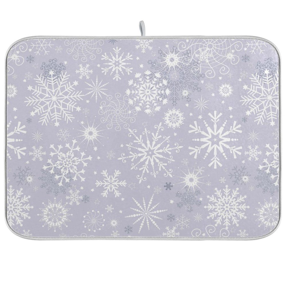 ALAZA Gray White Winter Snowflakes Christmas Dish Drying Mat for Kitchen Ccounter Absorbent Microfiber Small Drying Pad Dish mats for Kitchen Countertops 16 x 18 Inch01