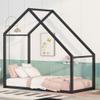 Fun Twin Size Metal Kids House Bed, Suitable for Children, Teenagers, Boys, Girls (Black@W>) view 1
