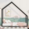 Fun Twin Size Metal Kids House Bed, Suitable for Children, Teenagers, Boys, Girls (Black@W>) view 3