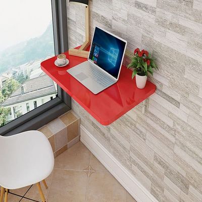 OCAZI Wall Mounted Floating Folding Table Wall Mounted Table Wall Mounted Desk Wall Mounted Folding Table Small Spaces Wall Mounted Table for Study/Bedroom 70x30cm/28x12in red