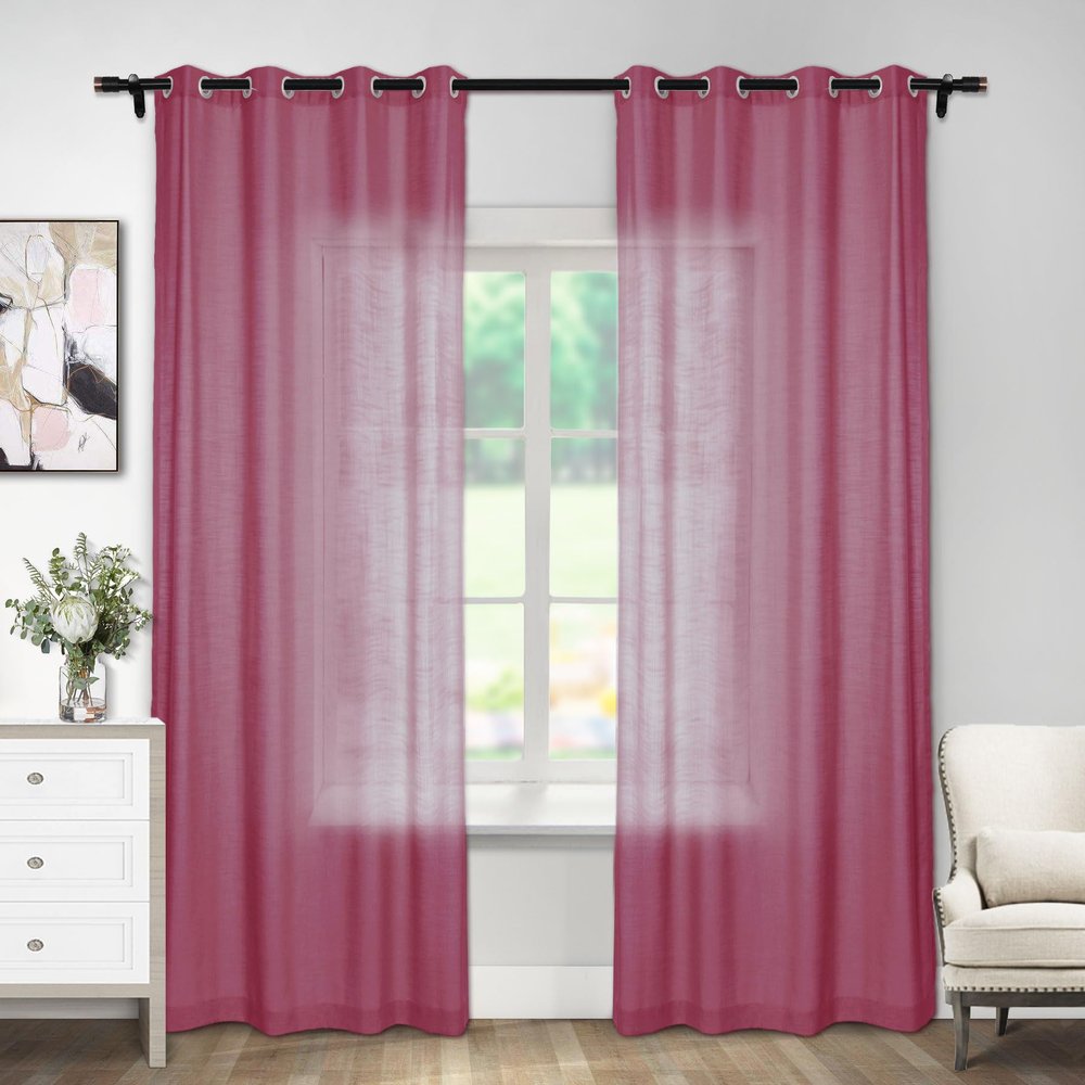 Macochico Linen Blend Curtains for Living Room,50W x 96L Rose Curtain Panels for Bedroom Office Rustic Privacy Curtain Drapes for Kitchen Dining Room Grommet Top,Rose,1 Panel