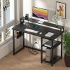 GreenForest 40 inch Computer Desk with Power Outlets, Small Home Office Desk with Ergonomic Monitor Stand, Reversible Gaming Desk, Modern Study Desk, Laptop Desk, Black view 2