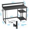 GreenForest 40 inch Computer Desk with Power Outlets, Small Home Office Desk with Ergonomic Monitor Stand, Reversible Gaming Desk, Modern Study Desk, Laptop Desk, Black view 3