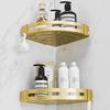 ROFRA Drilling 2 Tiers Bathroom Corner Shelf Organizer for Shower Kitchen Storage Durable Space Aluminum Shower Caddy with Removable Hooks,Gold view 1