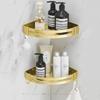 ROFRA Drilling 2 Tiers Bathroom Corner Shelf Organizer for Shower Kitchen Storage Durable Space Aluminum Shower Caddy with Removable Hooks,Gold view 2