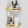 ROFRA Drilling 2 Tiers Bathroom Corner Shelf Organizer for Shower Kitchen Storage Durable Space Aluminum Shower Caddy with Removable Hooks,Gold view 3