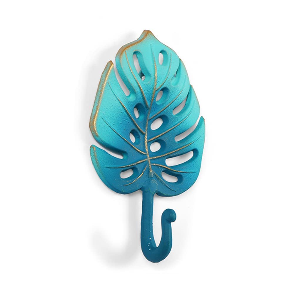 BOOMLATU Gradient Decorative Leaves Wall Hooks,Iron Hand-Painted Key Holder for Home Office (Blue, B)