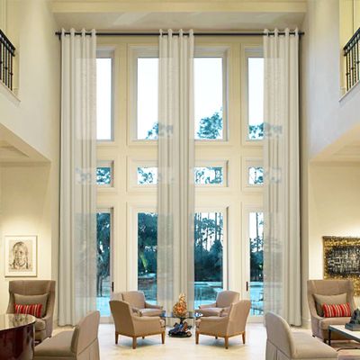 Fcosie Extra Long Linen Curtains for High Ceilings 9, 10, 12, 14, 15, 16, 17, 18, 20, 24 ft Long Light Filtering Grommet Drapes Custom-Made Curtains for Windows (1 Panel), 100" W x 120" L, Sand Beige
