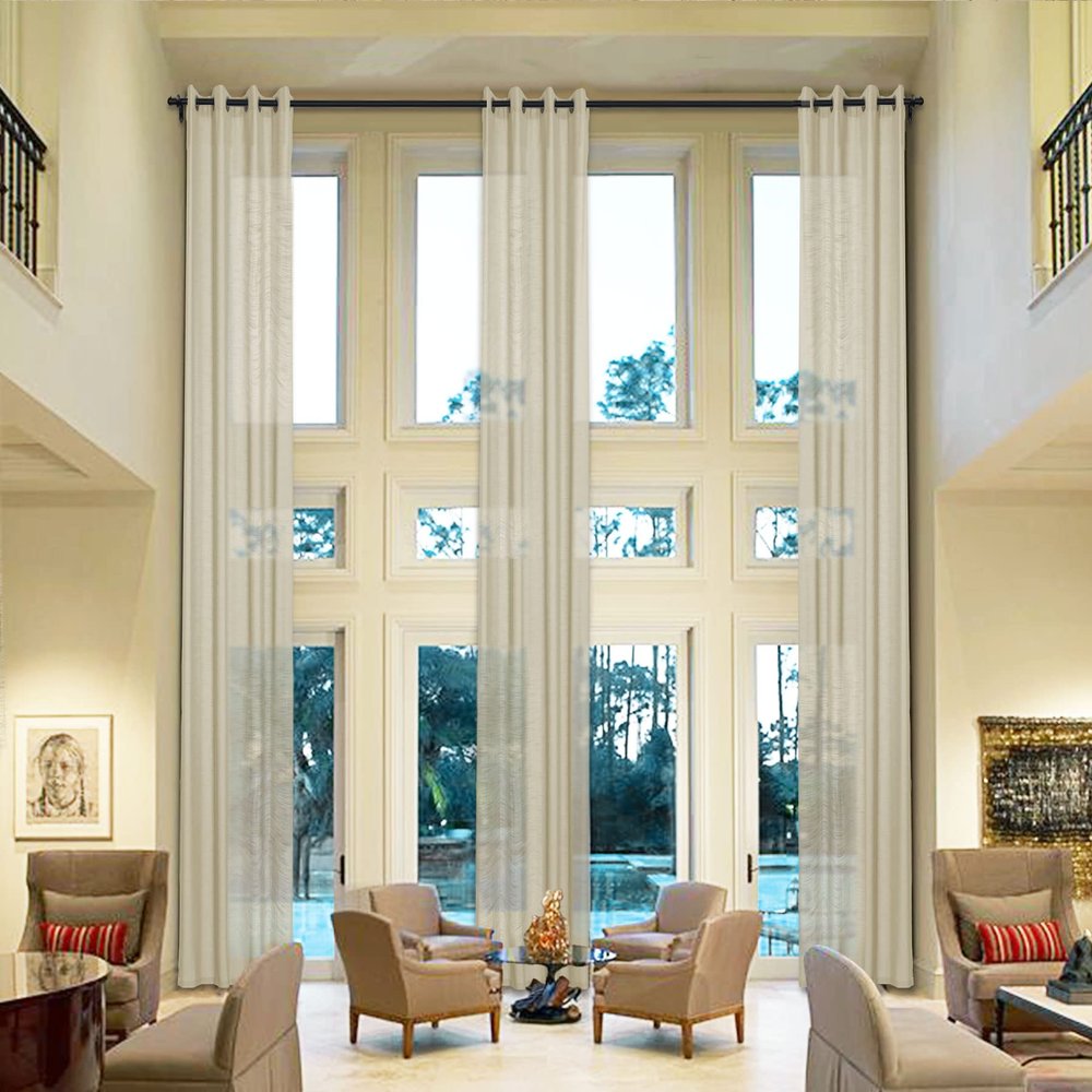 Fcosie Extra Long Linen Curtains for High Ceilings 9, 10, 12, 14, 15, 16, 17, 18, 20, 24 ft Long Light Filtering Grommet Drapes Custom-Made Curtains for Windows (1 Panel), 100" W x 120" L, Sand Beige