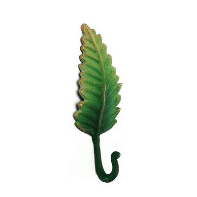 BOOMLATU Gradient Decorative Leaves Wall Hooks,Iron Hand-Painted Key Holder for Home Office (Green, A)