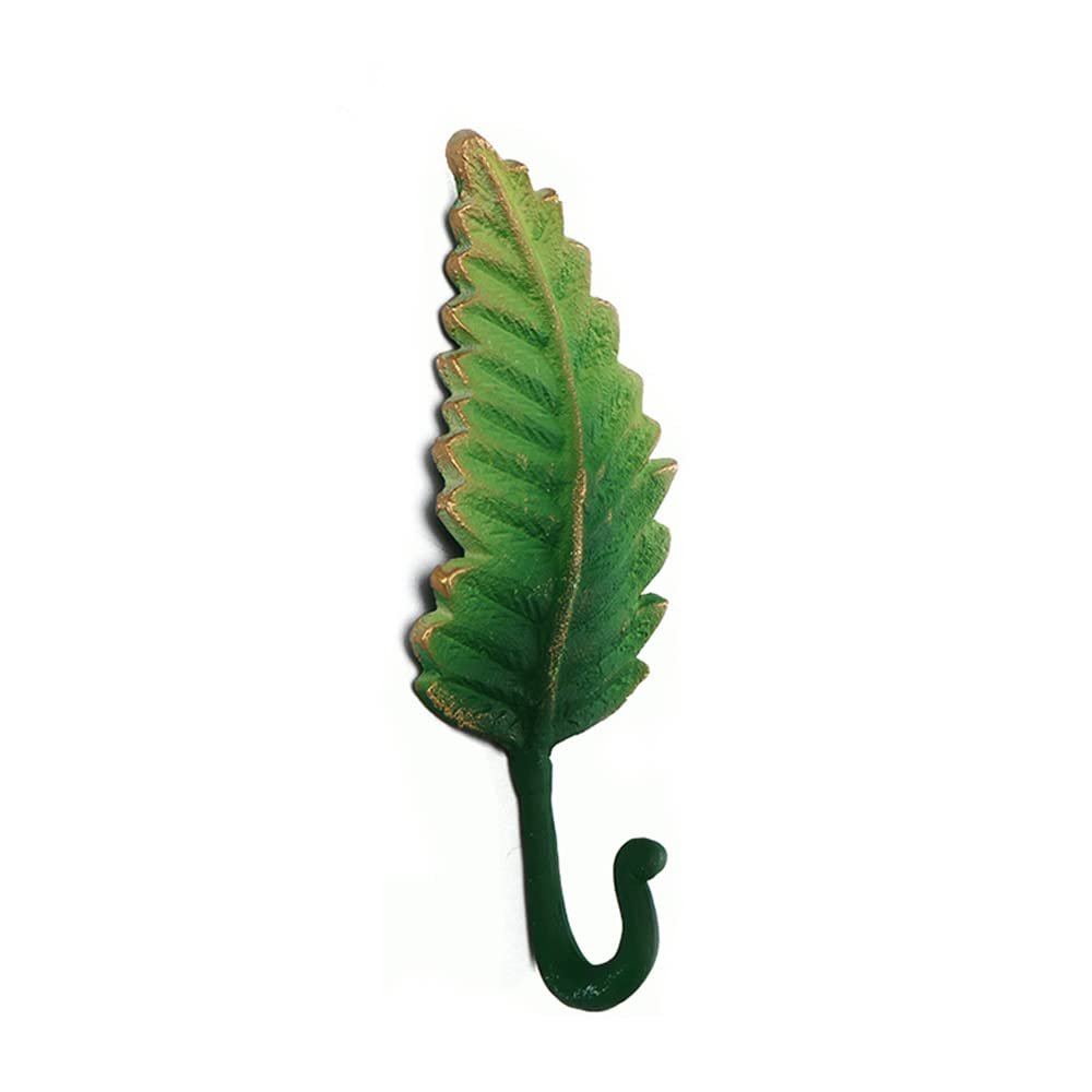 BOOMLATU Gradient Decorative Leaves Wall Hooks,Iron Hand-Painted Key Holder for Home Office (Green, A)