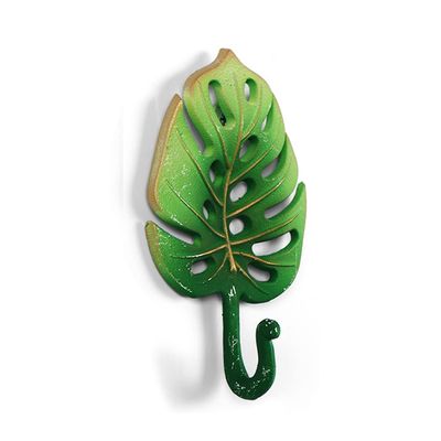 BOOMLATU Gradient Decorative Leaves Wall Hooks,Iron Hand-Painted Key Holder for Home Office (Green, B)
