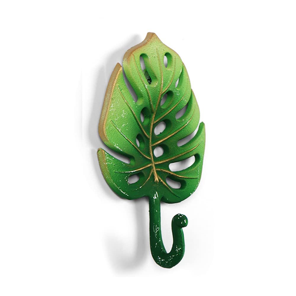 BOOMLATU Gradient Decorative Leaves Wall Hooks,Iron Hand-Painted Key Holder for Home Office (Green, B)