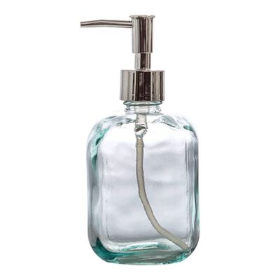 HRTC Lotion Dispensers Manual Creative Soap Dispenser Clear Glass Vintage Embossed Soap Pump Waterproof Belt Rustproof Pump Lotion Dispenser Kitchen, Bathroom