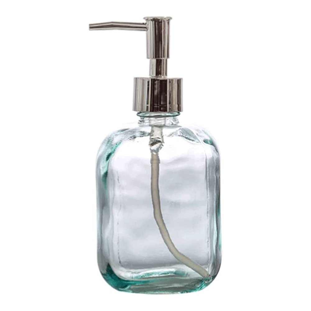 HRTC Lotion Dispensers Manual Creative Soap Dispenser Clear Glass Vintage Embossed Soap Pump Waterproof Belt Rustproof Pump Lotion Dispenser Kitchen, Bathroom