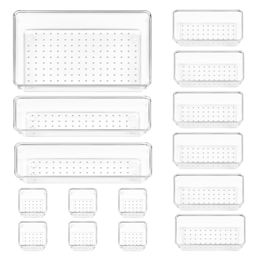 Vtopmart 15 PCS Clear Plastic Drawer Organizers Set, Vanity Organizer Trays