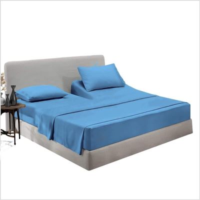 Top Split Queen Fitted Sheet for Adjustable Bed - 600 Thread Count 100% Organic Cotton Half Split Fitted Sheet - 2 PC Half Split Medium Blue Queen Fitted Sheet Only Split Down 28 inches from The Top