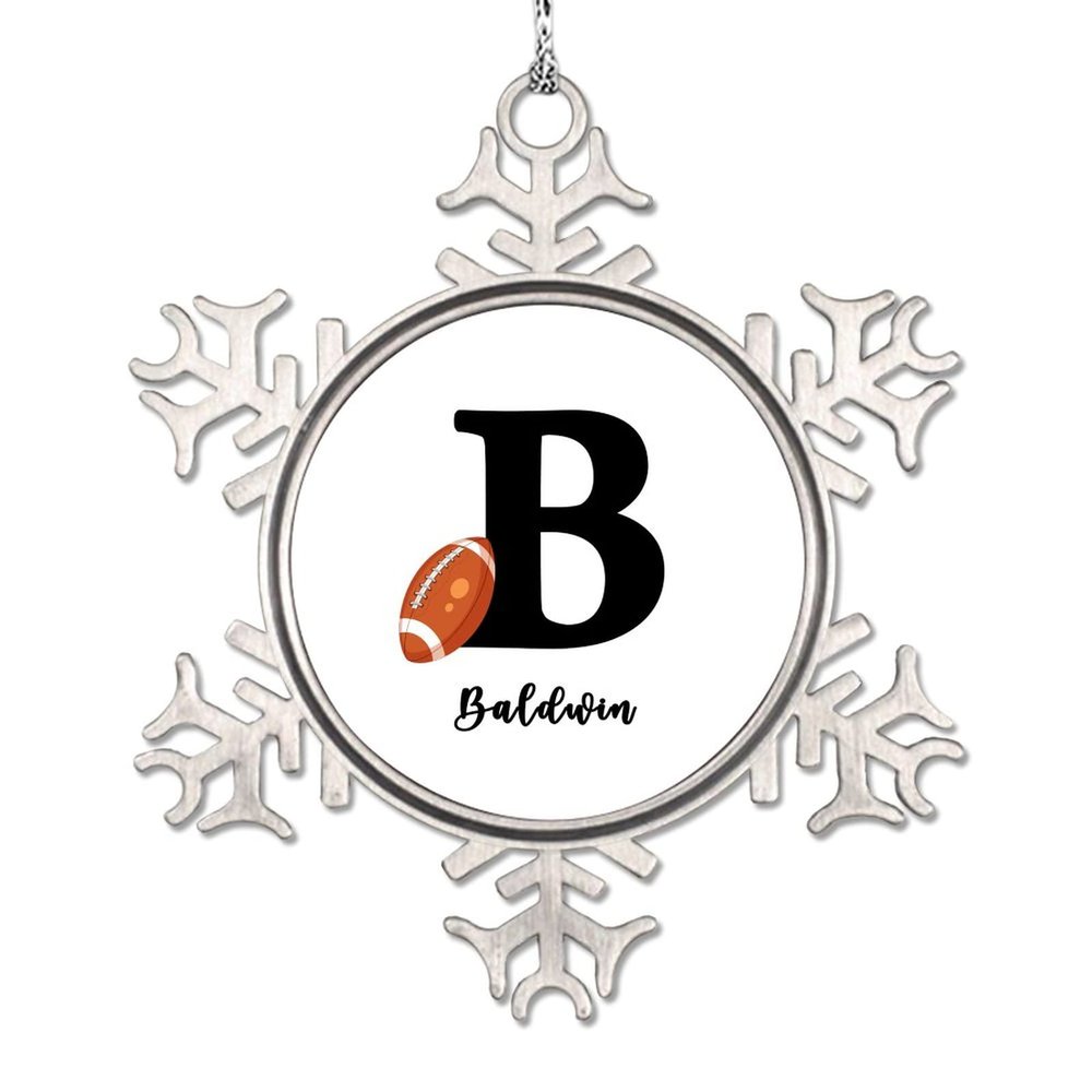 American Football Christmas Ornaments 2022 Snowflake Ornaments Monogram Initial Letter B Ornaments for Christmas Trees Novelty Metal Souvenir Keepsake Gifts for Mom Bridesmaid Bridal Shower 3 Inch