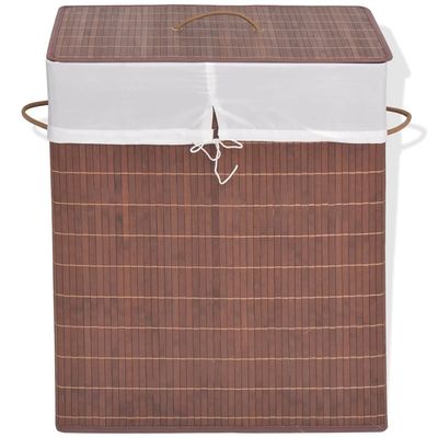 FAMIROSA Bamboo Laundry Bin with Lid and a Removable Fabric Liner, 15.7"x11.8"x23.6" Rectangular Washing Clothes Basket Storage Bin with Handle, Suitable for Bedroom, Bathroom, Laundry, Brown