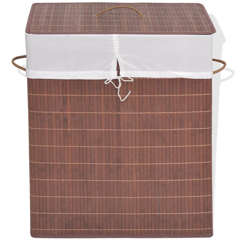 FAMIROSA Bamboo Laundry Bin with Lid and a Removable Fabric Liner, 15.7"x11.8"x23.6" Rectangular Washing Clothes Basket Storage Bin with Handle, Suitable for Bedroom, Bathroom, Laundry, Brown