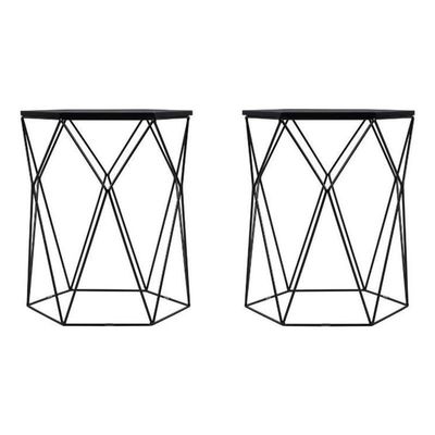 Home Square Geometric Metal Side Table in Midnight Black - Set of 2