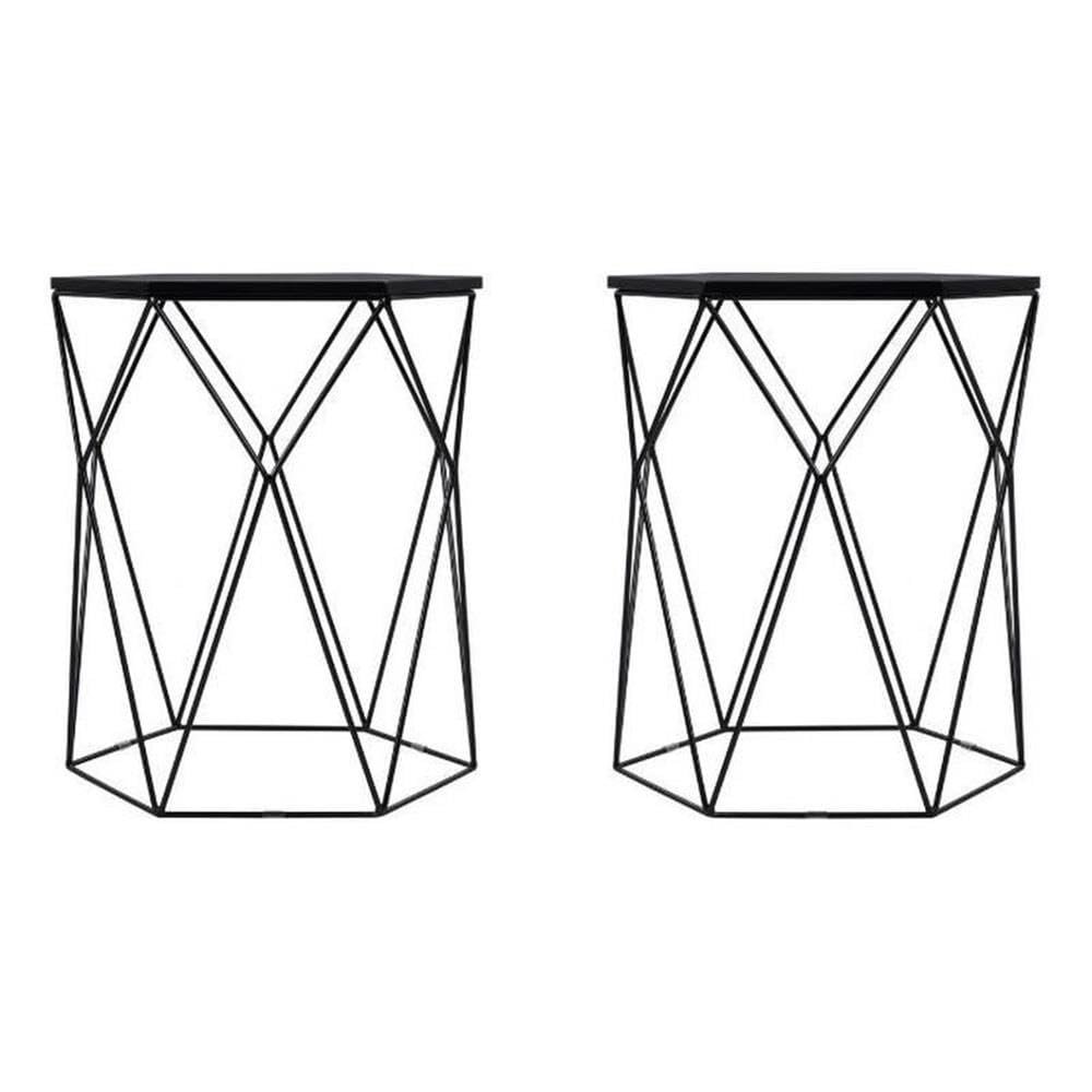 Home Square Geometric Metal Side Table in Midnight Black - Set of 2