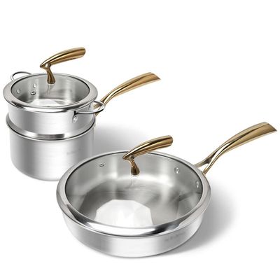 316 Stainless Steel Frying Pan Non-stick Pan Frying Milk Pan Multi-function Porridge Family Set Feature (Color : B Size (Color : A)