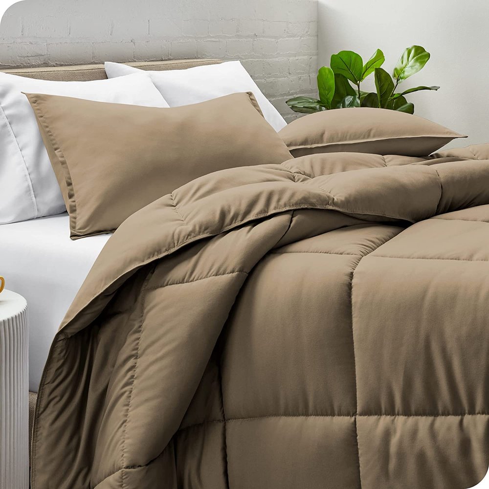 Maher Bedding Egyptian Cotton 500 TC 300GSM Box Stich Collection Fluffy Soft 3pc (1 Comforter 2 Pillow Shams) Comforter (Taupe, Twin XL- 68'' X 90'')