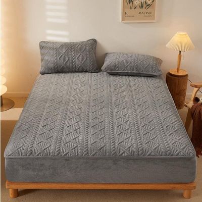 XHHBS Extra Deep Pocket Fitted Sheet and 2 Pillowcases, Coral Velvet Bed Mattress Protective Cover Pure Color Milk Fleece Bed Sheet Bedspread(Color:Gray,Size:California King)