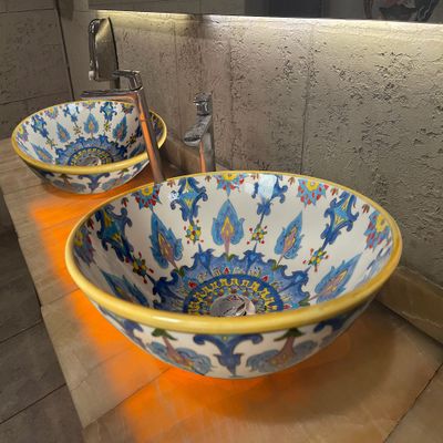 Bathroom Vanity Vessel Ceramic Sink, Antique Washbasin, Half Bathroom Sink, Round Decorative Sink, Guest Bathroom Decor, Bathroom Remodeling