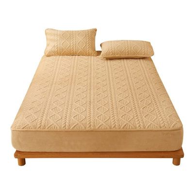 XHHBS Extra Deep Pocket Fitted Sheet and 2 Pillowcases, Coral Velvet Bed Mattress Protective Cover Pure Color Milk Fleece Bed Sheet Bedspread(Color:Beige,Size:California King)