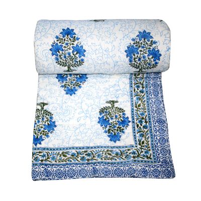 Kantha Jaipuri Razai Kantha Quilt Bedspread Kantha Cotton Filling Hand Block Print Kantha Rajai Home Decor Quilt Throw (Size_108x108 Inch)