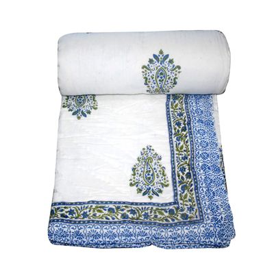 Kantha Indian Pure Cotton Filling Quilt Handmade Reversible Rajasthani Jaipuri Razai (Kantha Quilt, Rajai) (Size_108x108 Inch)