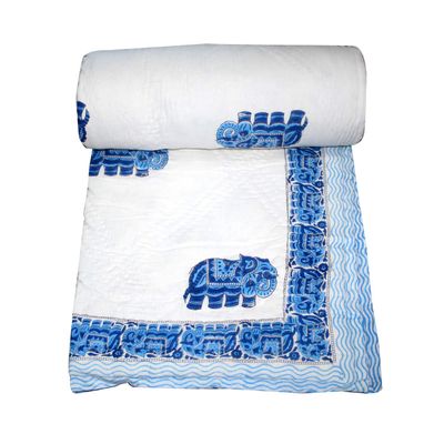 Kantha Quilt Set Soft Cotton Filling Lightweight Coverlet Quilt Pure Cotton Block Floral Print Bedspread Blanket Razai (Size_108x108 Inch)