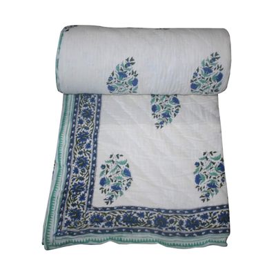 Kantha Hand Made Warm Jaipuri Razai Cotton Bedspred Quilt Blanket Beautiful Floral Printed Quilt Light Weight (Size_108x108 Inch)