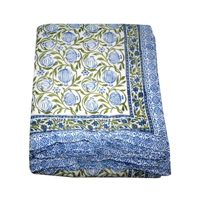 Kantha Indian Blue Floral Cotton Design Handmade Rajasthani Bed Jaipuri Razai with Cotton Filling Bedspread Warm Quilt (Size_108x108 Inch)