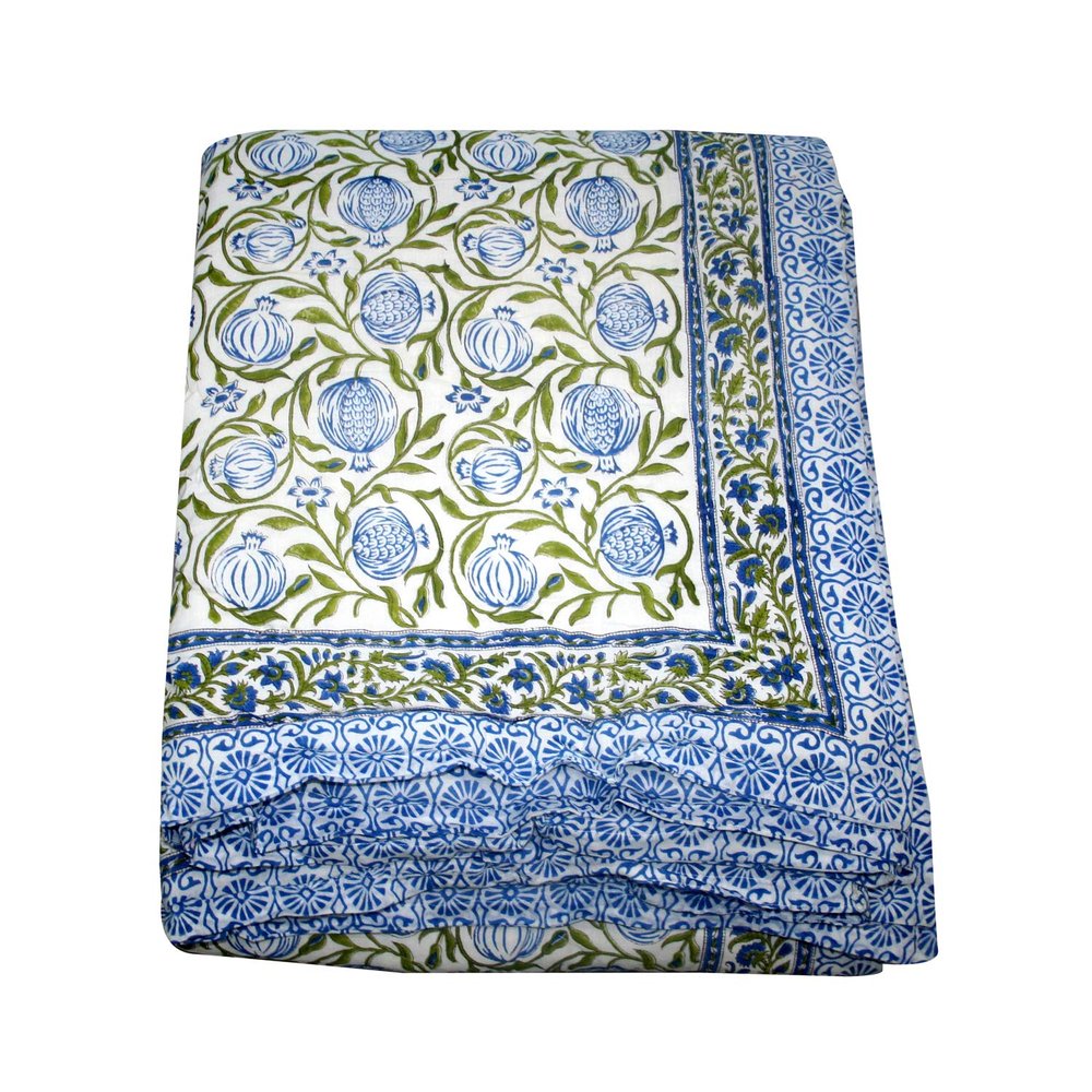 Kantha Indian Blue Floral Cotton Design Handmade Rajasthani Bed Jaipuri Razai with Cotton Filling Bedspread Warm Quilt (Size_108x108 Inch)