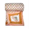 Kantha Indian Handmade Block Floral Cotton Reversible Winter Razai Quilt Light Weight Floral Coverlet Throw Warm Blanket (Size_108x108 Inch) view 3