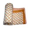 Kantha Indian Handmade Block Floral Cotton Reversible Winter Razai Quilt Light Weight Floral Coverlet Throw Warm Blanket (Size_108x108 Inch) view 4