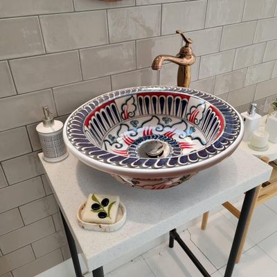 Geometric Mid Century Flame Bathroom Sink, Ceramic Round Washbasin, Vanity Vessel Sink, Kitchen Sink, Cloakroom Sink, Bathroom Remodeling (Diameter: 60 Cm - 24)