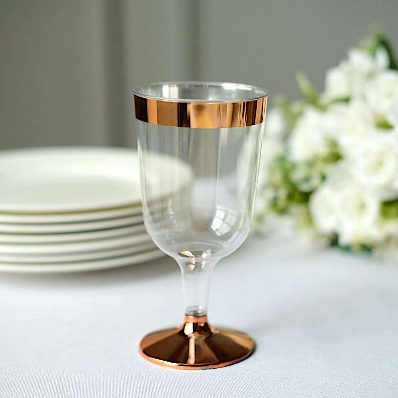 12 pcs 6.5 oz Rose Gold Rim Clear Plastic Party Goblets Disposable  Clear Drinkware, Plastic Wine Glasses for Weddings Parties Events Receptions Home Bar Cocktails Dining Tableware Decorations