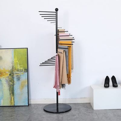 Floor Scarf Shelf With 28 Arm Spiral Scarf Stand Commercial Scarf Display Stand Floor Storage Stand Creative Hanging Silk Scarf Clothing Shop Trouser Display Rack ( Color : Black , Size : 150x42cm )